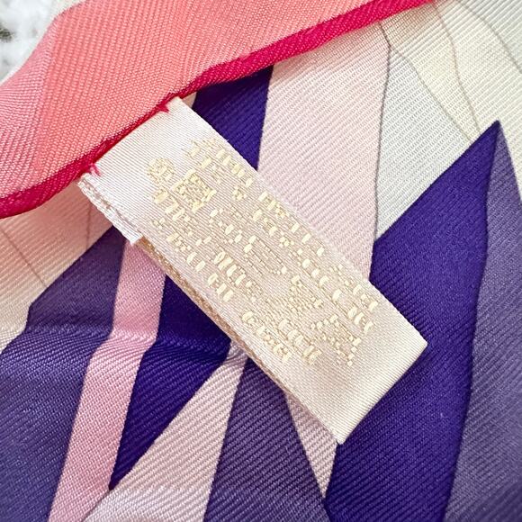 Cartier Pink Purple Ivory Geometric Skyline Cityscape Spellout Silk Square Scarf - Picture 4 of 12